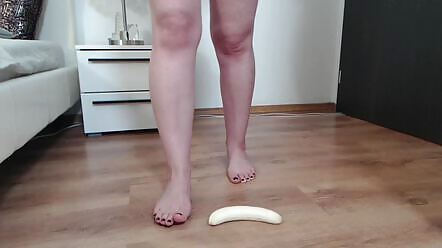 Crushing banana with my feet